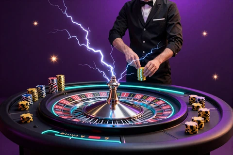 Lightning Roulette mit leuchtenden Blitz-Effekten am Live-Tisch im GambleZen Live Casino