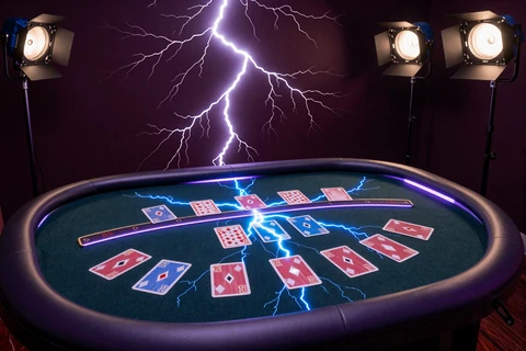 Lightning Blackjack Live-Tisch mit blauen Blitz-Multiplikatoren im Live Casino Deutschland von GambleZen